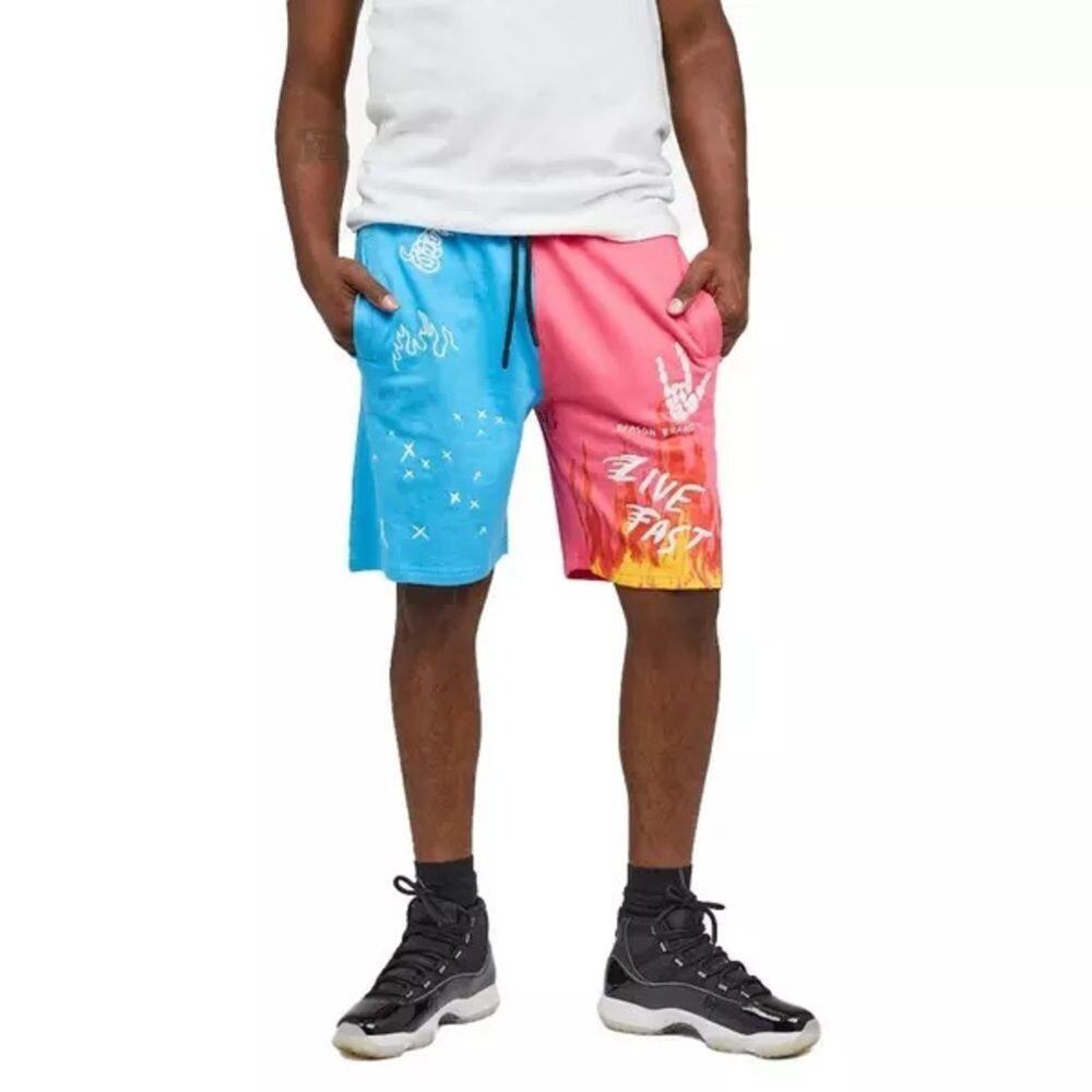 Reason Live Fast‎ Shorts Men's XL Blue Pink Split Color Graphic Streetwear